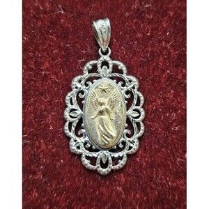 Guardian Angel Silver Charm Pendant Two Tone